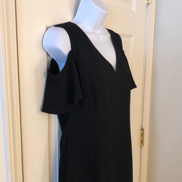 Calvin Klein Cold Shoulder Black V-Neck Dress - Picture 7 of 16